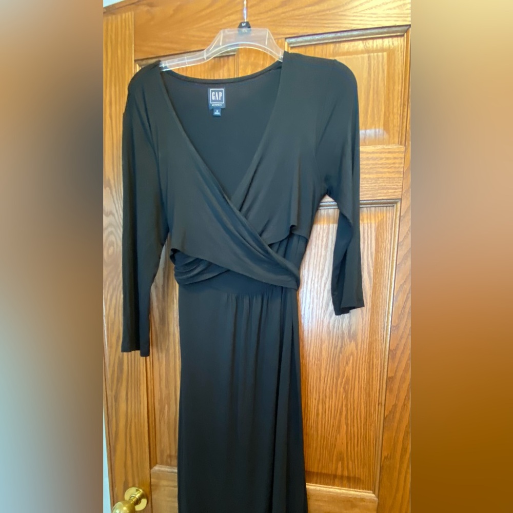 GAP Black Maternity Wrap-Top Nursing Postpartum Dress Size Small